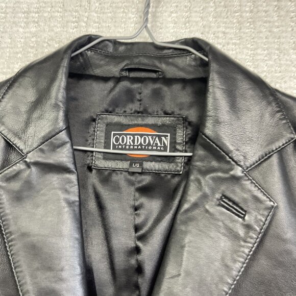 VTG Cordovan Black Leather Blazer Jacket Sports Coat Men Sz L Boxy 2 Button - Picture 7 of 14